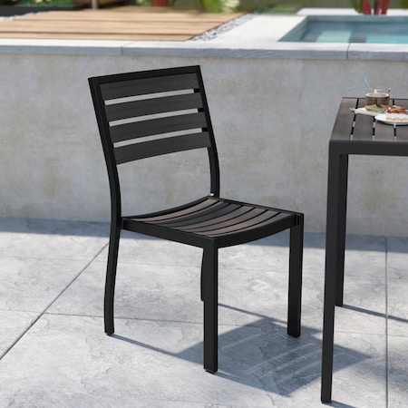 Flash Furniture Faux Teak Side Chairs with Gray Poly Slats 2PK 2-XU-DG-HW6036-GY-GG
